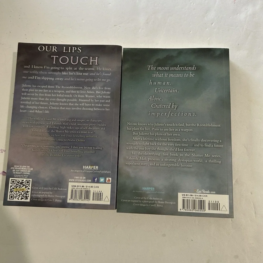 Tahereh Mafi Shatter Me Series Shatter Me & Unravel Me Paperback YA Dystopian